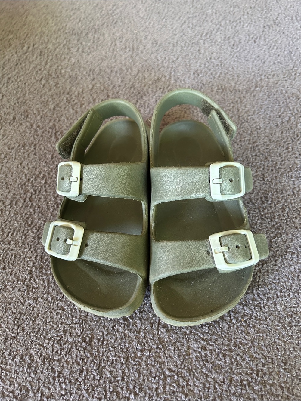 Kids Olive Green Double-Buckle Slide Sandals